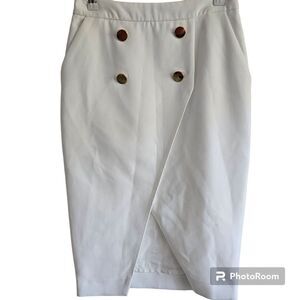 Zara White Pencil Skirt XS Gold Button